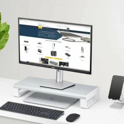 StarTech Ergonomic Monitor Riser Stand, Up to 33lb/15kg, Fixed height 3.5in/9cm, Desktop Computer Monitor/Laptop Riser, Steel, TAA