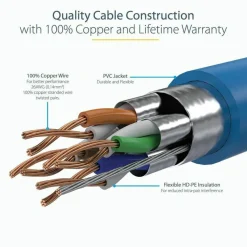 StarTech 1ft CAT6a Ethernet Cable - 10 Gigabit Category 6a Shielded Snagless 100W PoE Patch Cord - 10GbE Blue UL Certified Wiring/TIA