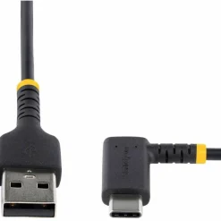 StarTech 1ft (30cm) USB-A to USB-C Fast Charging Cable, Rugged, Right-Angled, Charge & Sync, 3A, USB 2.0, TPE Jacket and Aramid Fiber
