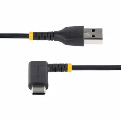 StarTech 1ft (30cm) USB-A to USB-C Fast Charging Cable, Rugged, Right-Angled, Charge & Sync, 3A, USB 2.0, TPE Jacket and Aramid Fiber