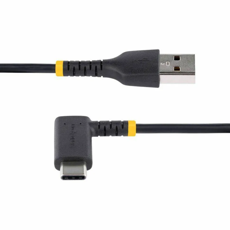 StarTech 1ft (30cm) USB-A to USB-C Fast Charging Cable, Rugged, Right-Angled, Charge & Sync, 3A, USB 2.0, TPE Jacket and Aramid Fiber