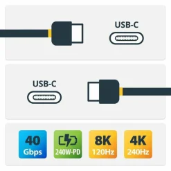 StarTech 1.6ft (50cm) USB4 Cable 40Gbps, 240W (5A) PD, 8K 120Hz/4K 240Hz DP Alt Mode, USB-IF Certified USB-C Cord, Thunderbolt Compat.
