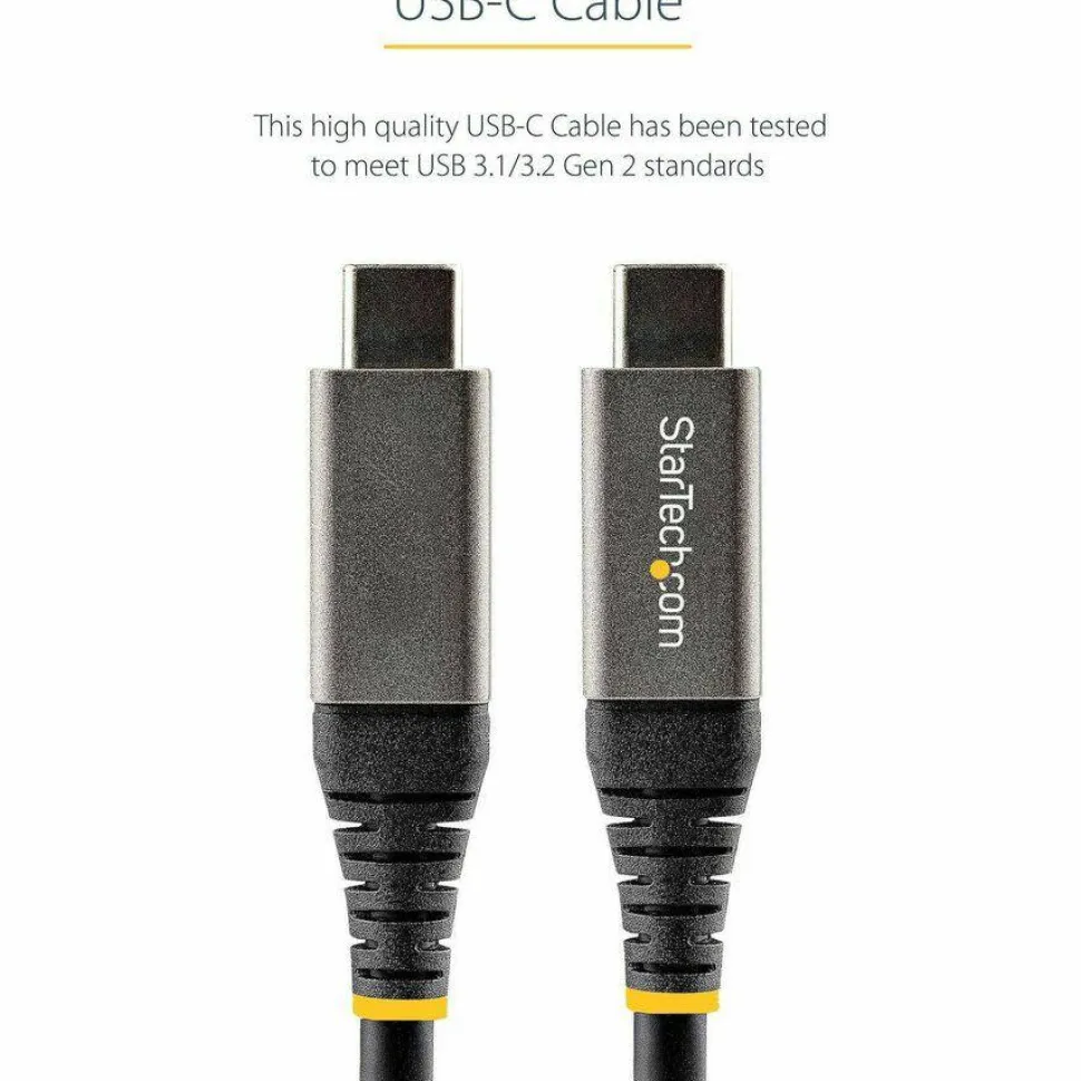 StarTech 1.6ft (50cm) USB-C Cable, USB 10Gbps, 100W (5A) Power Delivery, 8K 60Hz / 4K 144Hz DP Alt Mode, Thunderbolt Compatible