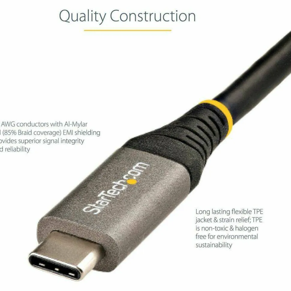 StarTech 1.6ft (50cm) USB-C Cable, USB 10Gbps, 100W (5A) Power Delivery, 8K 60Hz / 4K 144Hz DP Alt Mode, Thunderbolt Compatible