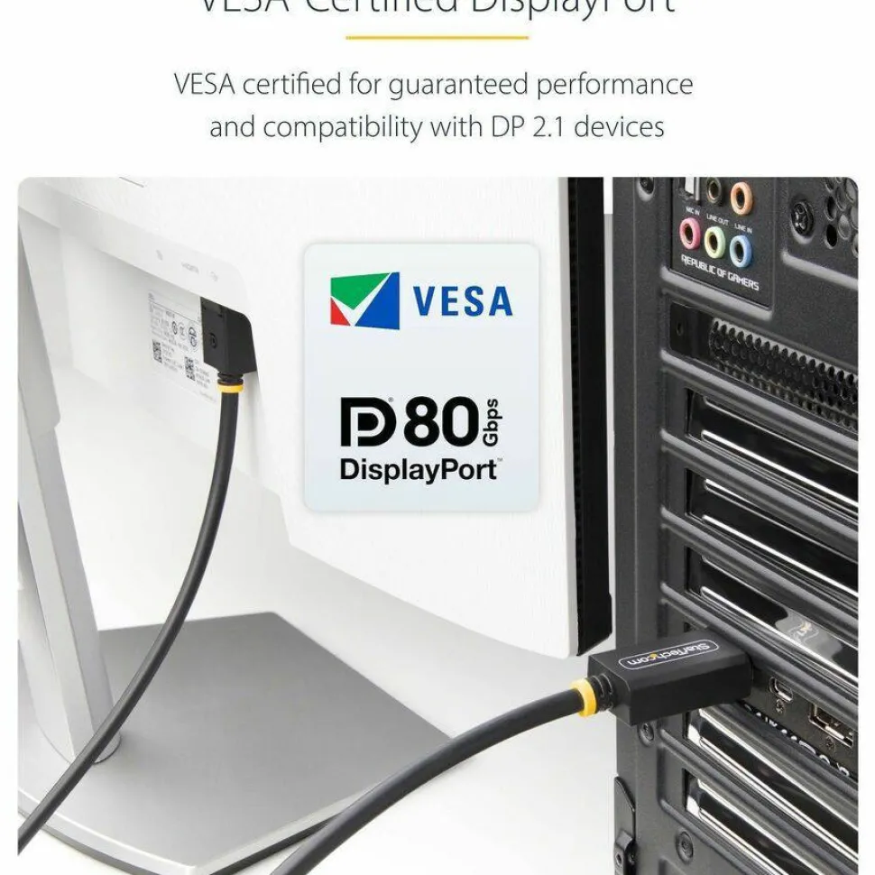 StarTech 3ft DisplayPort 2.1 Cable, VESA Certified DP80 DisplayPort Cable w/UHBR20/HDR/DSC 1.2a/HDCP 2.2, 16K/8K 60Hz, DP 2.1 Cord