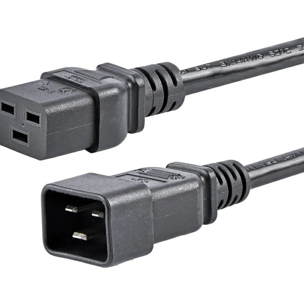 StarTech 6ft (1.8m) Heavy Duty Extension Cord, IEC C19 to IEC C20 Black Extension Cord, 15A 250V, 14AWG, Heavy Gauge Power Cable