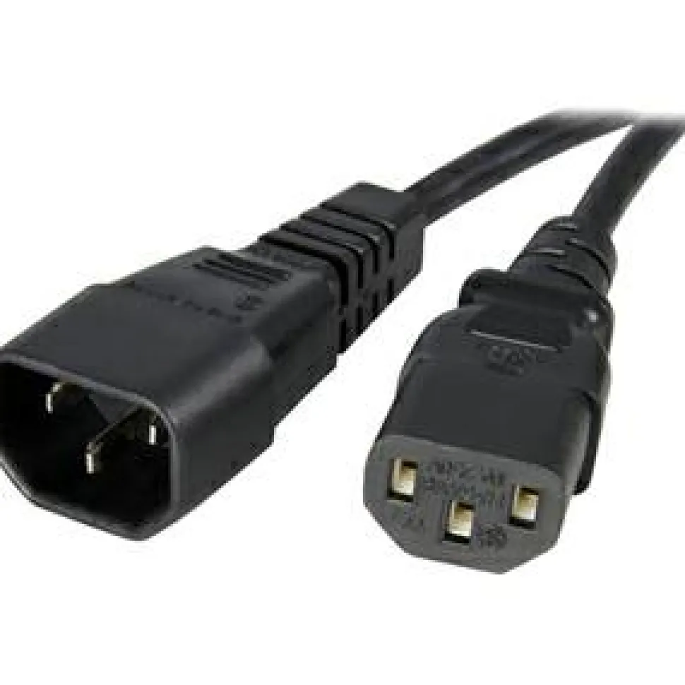 StarTech 2ft (0.6m) Power Extension Cord, C14 to C13, 10A 125V, 18AWG, Computer Power Cord Extension, Power Supply Extension Cable