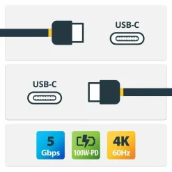 StarTech 6.6ft (2m) USB-C Cable, USB 5Gbps, 100W (5A) Power Delivery, 4K 60Hz DP Alt Mode, TPE Jacket, Thunderbolt Compatible