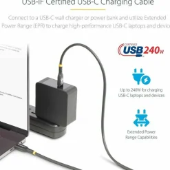 StarTech 6ft (1.8m) USB-C Charging Cable, Charge & Sync, 240W (5A) PD EPR, USB 2.0 Laptop Charger Cable, USB-IF Certified , TPE Jacket