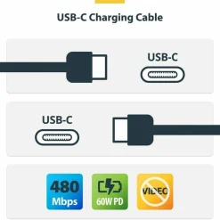 StarTech 10ft (3m) USB-C Charging Cable, Charge & Sync, 60W (3A) PD, USB 2.0 Laptop Charger Cable, TPE Jacket - USB C Charging Cord
