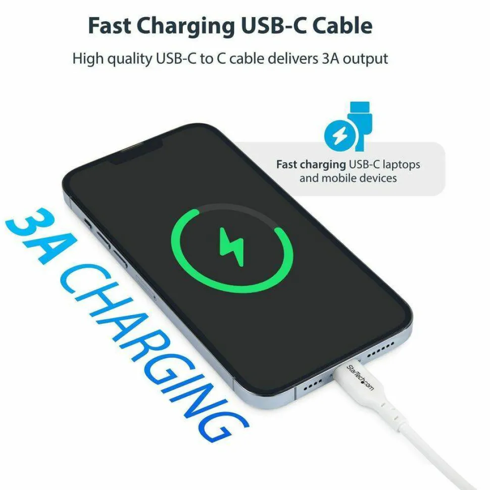 StarTech 3.3ft (1m) USB-C Charging Cable, Charge & Sync, 60W (3A) PD, USB 2.0 Laptop Charger Cable - White USB C Charging Cord
