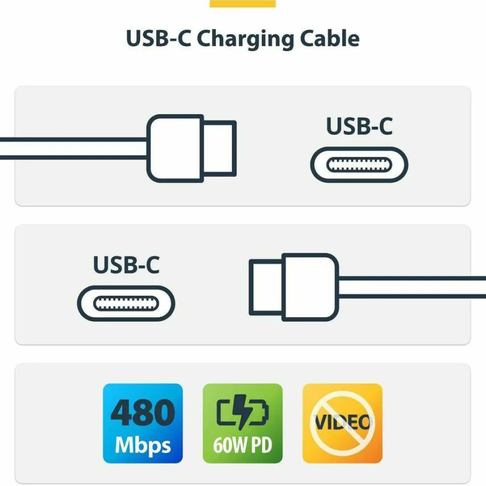 StarTech 3.3ft (1m) USB-C Charging Cable, Charge & Sync, 60W (3A) PD, USB 2.0 Laptop Charger Cable - White USB C Charging Cord