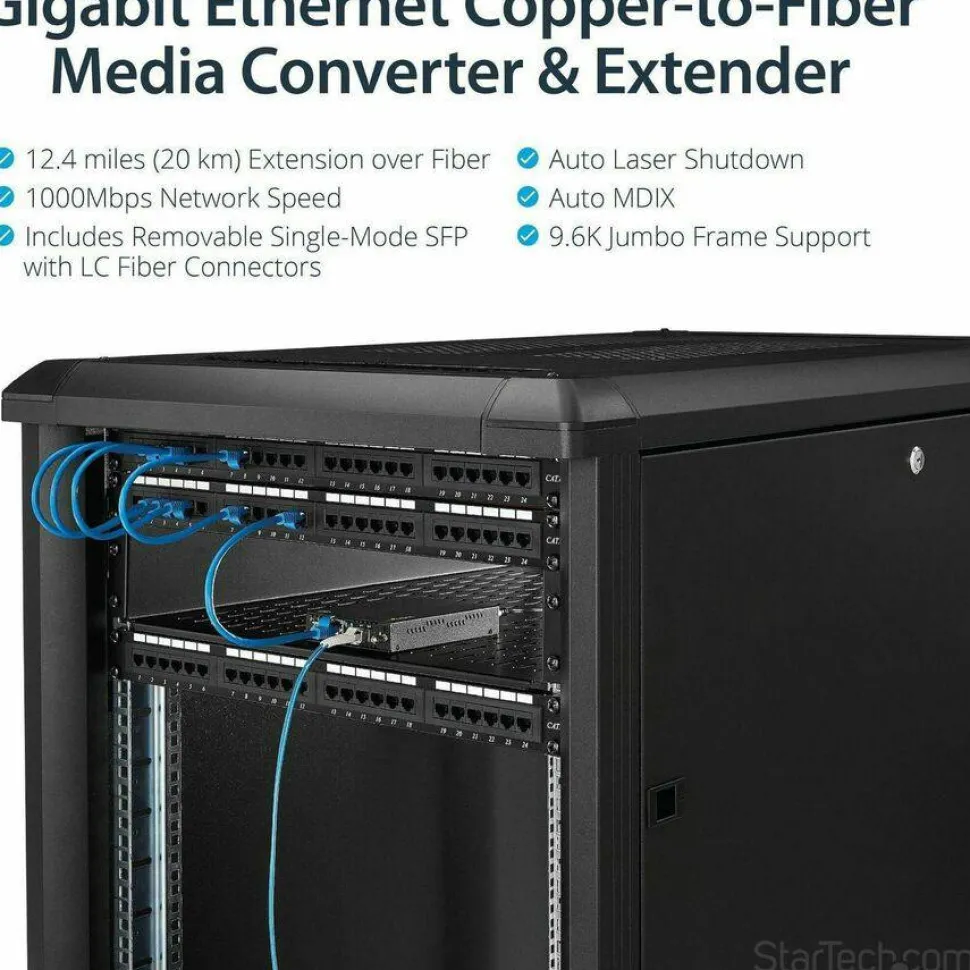 StarTech Gigabit Ethernet Copper-to-Fiber Media Converter, SM LC, 20 km, Ethernet Media Converter, GbE Converter, TAA
