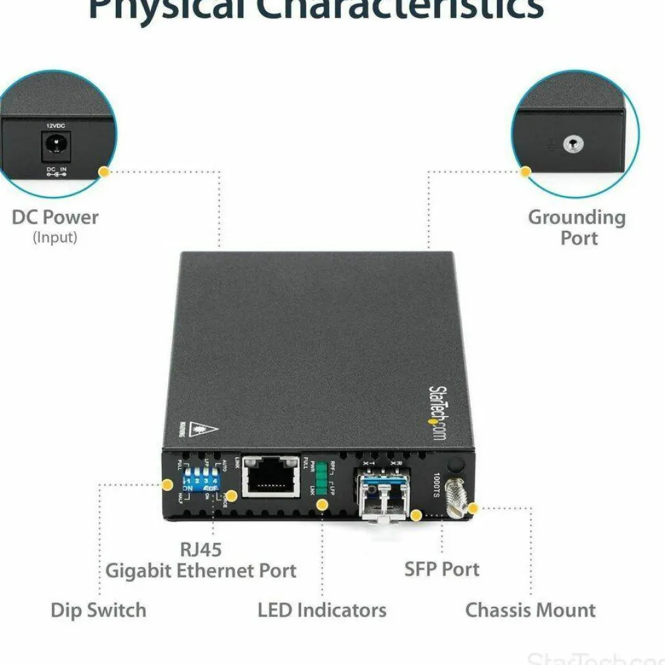 StarTech Gigabit Ethernet Copper-to-Fiber Media Converter, SM LC, 20 km, Ethernet Media Converter, GbE Converter, TAA