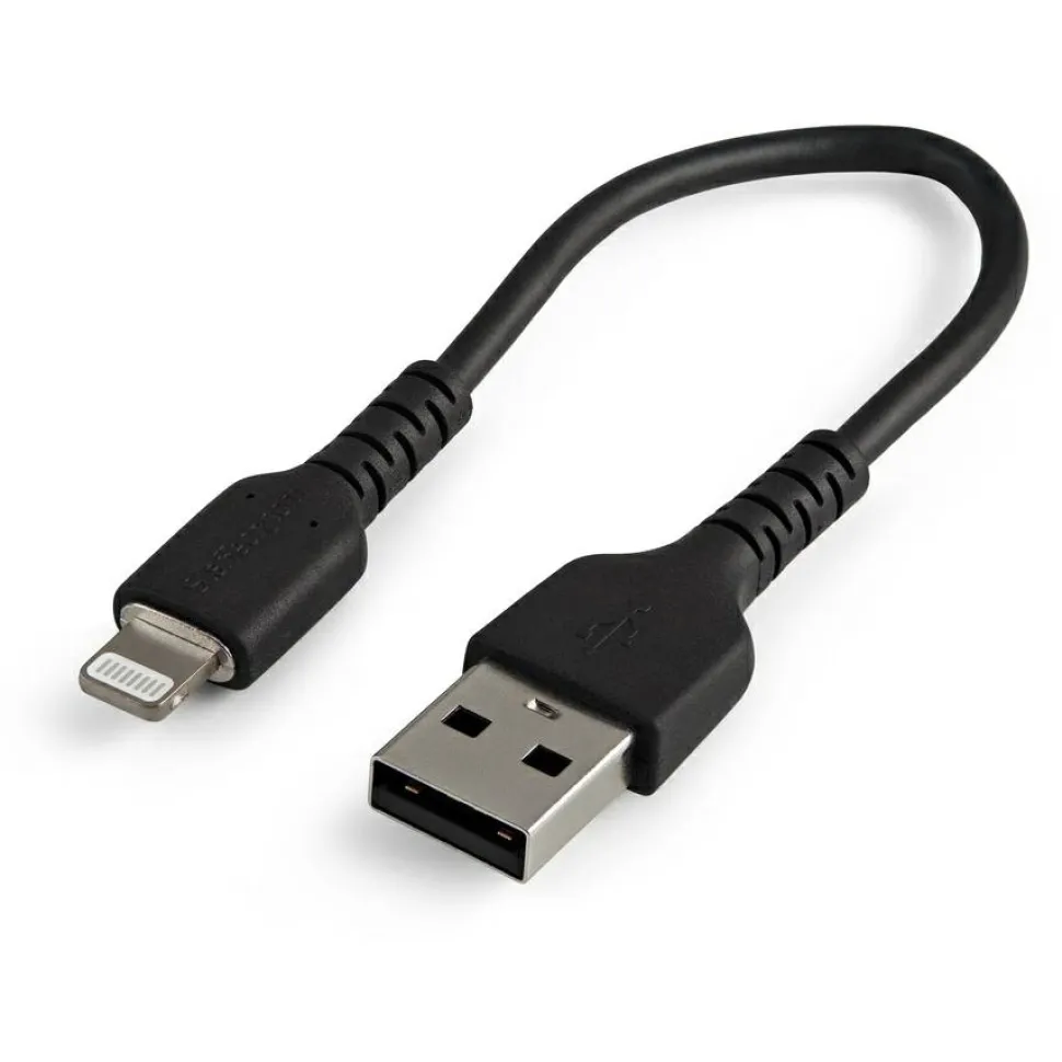 StarTech 6 inch/15cm Durable Black USB-A to Lightning Cable, Rugged Heavy Duty Charging/Sync Cable for Apple iPhone/iPad MFi Certified