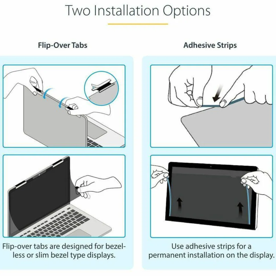 StarTech 14-inch 16:9 Flip-Over Privacy Screen w/Touch, Anti-Glare Privacy Filter, Laptop Monitor Screen Protector, Blue Light Filter