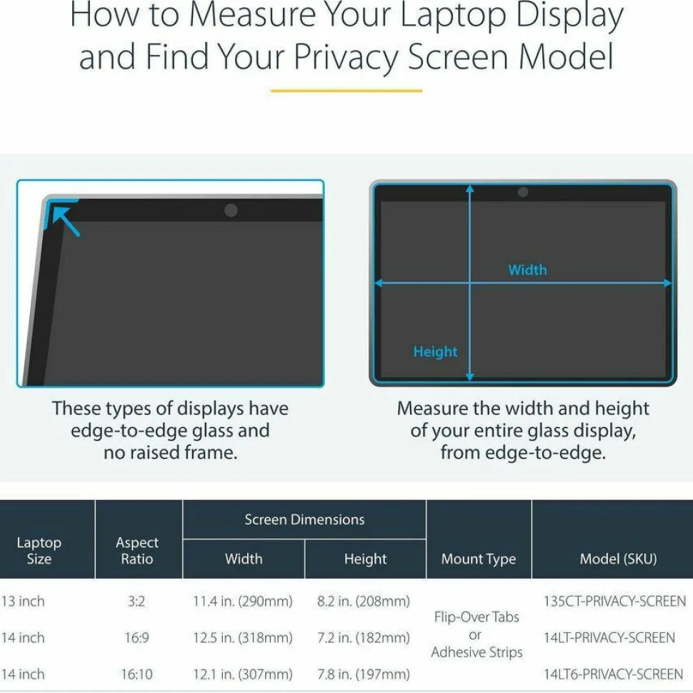 StarTech 14-inch 16:9 Flip-Over Privacy Screen w/Touch, Anti-Glare Privacy Filter, Laptop Monitor Screen Protector, Blue Light Filter