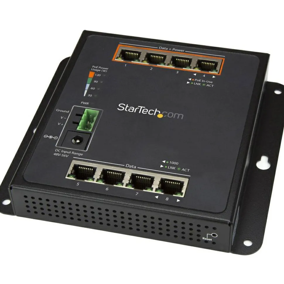 StarTech Industrial 8 Port Gigabit PoE Switch, 4 x PoE+ 30W, Power Over Ethernet GbE Layer/L2 Managed Network Switch -40C to +75C, TAA