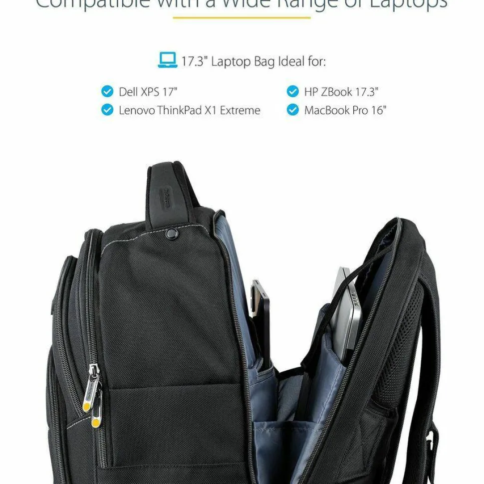 StarTech 17.3" Laptop Backpack w/ Removable Accessory Case, Professional IT Tech Backpack for Work/Travel/Commute, Nylon Computer Bag