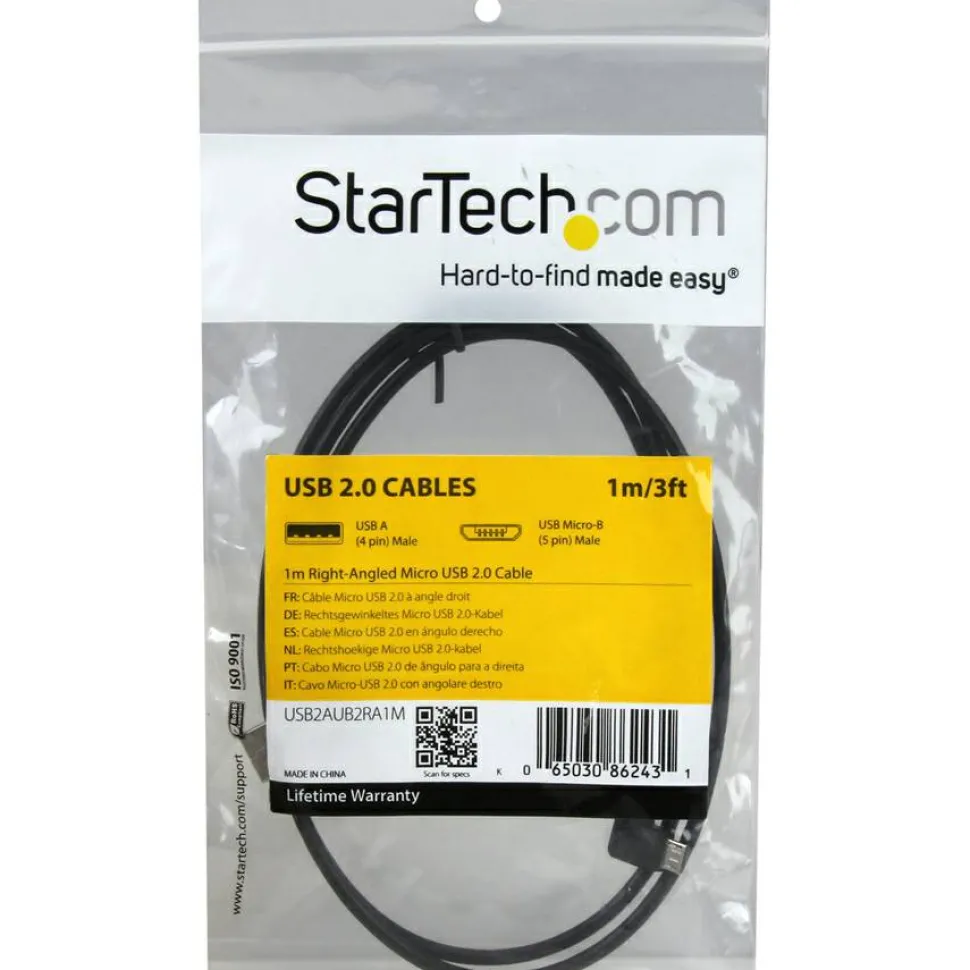 StarTech 1m 3 ft Micro-USB Cable with Right-Angled Connectors - M/M - USB A to Micro B Cable