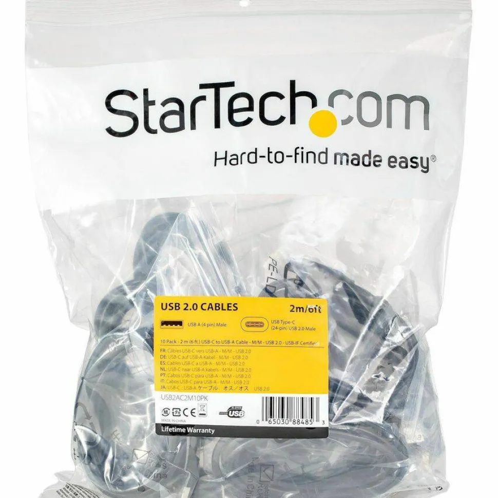 StarTech 10-Pack 6.6ft (2m) USB-A to USB-C Charging Cable, Charge & Sync, 3A, USB 2.0, USB-IF Certified - USB Charging Cord