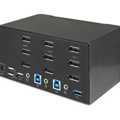 StarTech 2 Port Triple Monitor DisplayPort KVM Switch, 4K 60Hz UHD HDR, DP 1.2, 2 Port USB 3.0 Hub, 4x USB HID, Audio, Hotkey, TAA
