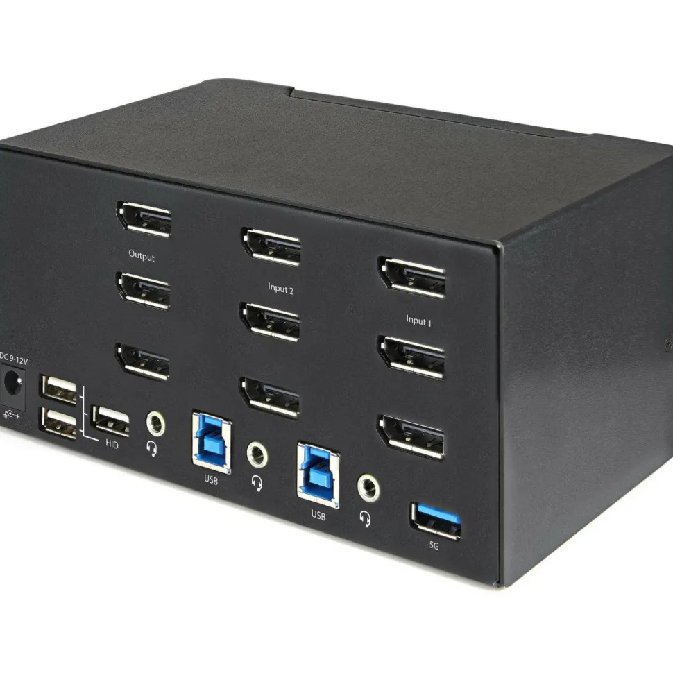 StarTech 2 Port Triple Monitor DisplayPort KVM Switch, 4K 60Hz UHD HDR, DP 1.2, 2 Port USB 3.0 Hub, 4x USB HID, Audio, Hotkey, TAA