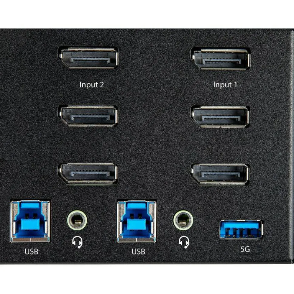 StarTech 2 Port Triple Monitor DisplayPort KVM Switch, 4K 60Hz UHD HDR, DP 1.2, 2 Port USB 3.0 Hub, 4x USB HID, Audio, Hotkey, TAA