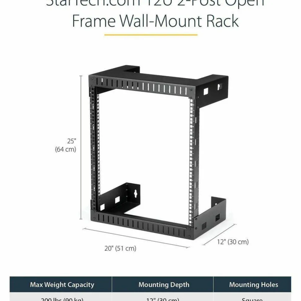 StarTech 2-Post 12U Heavy-Duty Wall-Mount Network Rack, 19" Open Frame Server Rack for Computer Equipment, Wall Mount Data Rack