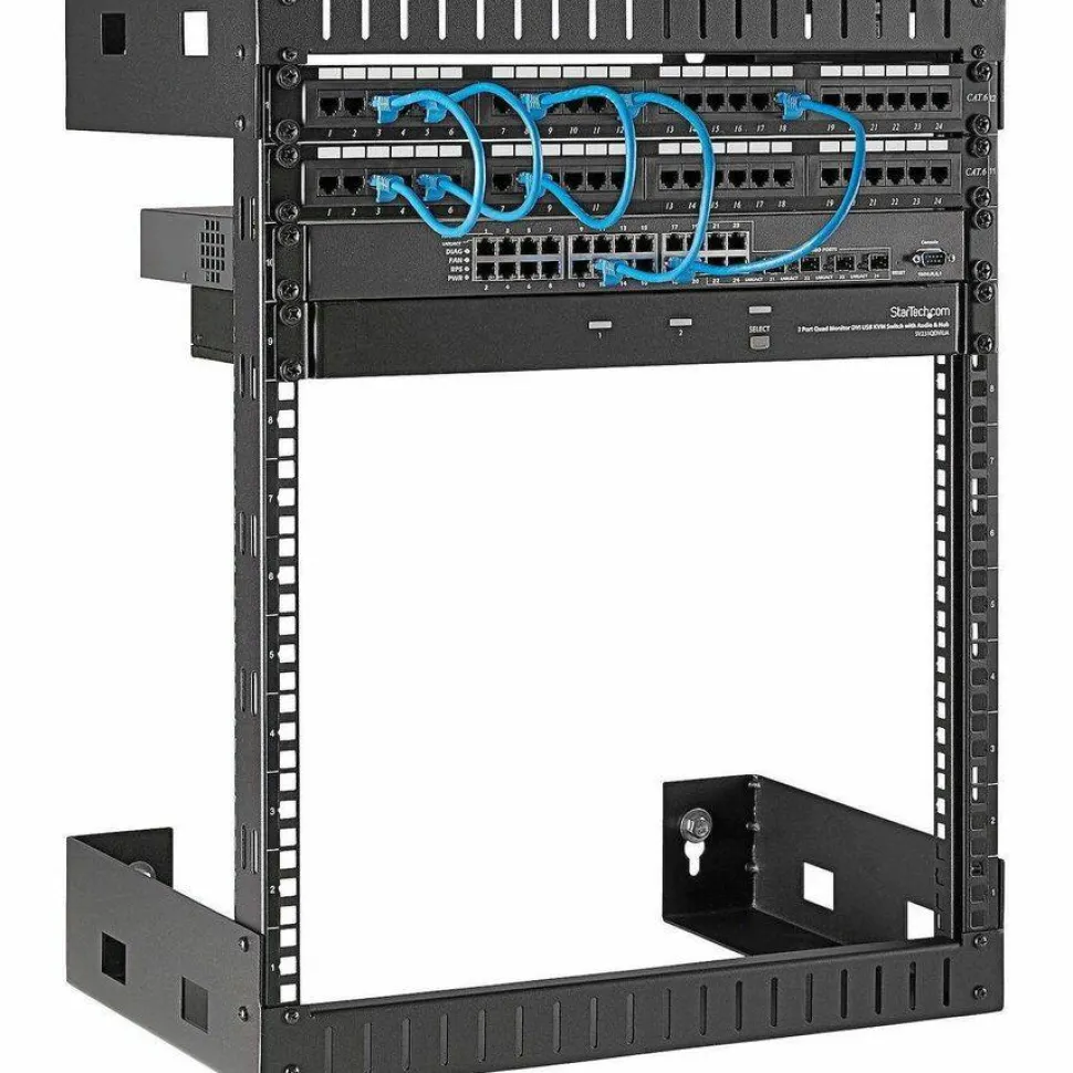 StarTech 2-Post 12U Heavy-Duty Wall-Mount Network Rack, 19" Open Frame Server Rack for Computer Equipment, Wall Mount Data Rack