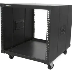 StarTech 4-Post 9U Mobile Open Frame Server Rack, 19" Network Rolling Rack for Narrow Spaces, Small Data Rack with Casters, TAA