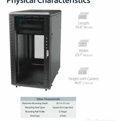 StarTech 4-Post 22U Server Rack Cabinet, 19" Data Rack Cabinet for Computer / IT Equipment, Home Network Rack, Half Height Server Rack