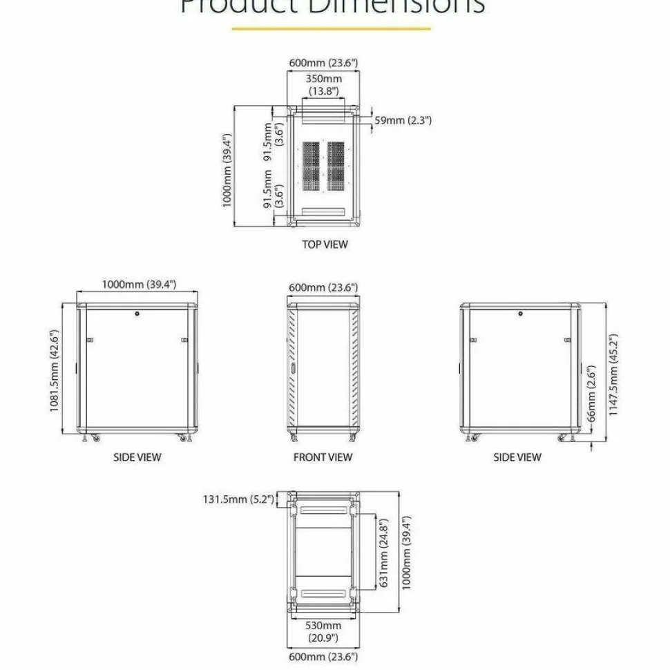 StarTech 4-Post 22U Server Rack Cabinet, 19" Data Rack Cabinet for Computer / IT Equipment, Home Network Rack, Half Height Server Rack