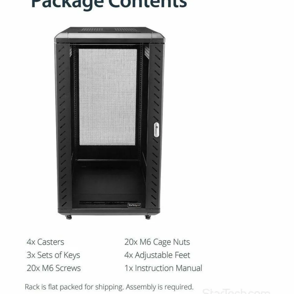 StarTech 4-Post 22U Server Rack Cabinet, 19" Data Rack Cabinet for Computer / IT Equipment, Home Network Rack, Half Height Server Rack