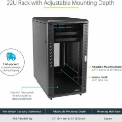 StarTech 4-Post 22U Server Rack Cabinet, 19