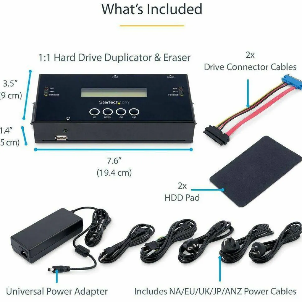 StarTech 1:1 Standalone Hard Drive Duplicator and Eraser, SAS/SATA HDD/SSD Cloner/Copier & Disk Eraser/Sanitizer/Wiper, Toolless, TAA