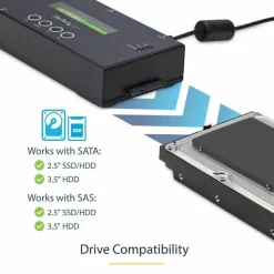 StarTech 1:1 Standalone Hard Drive Duplicator and Eraser, SAS/SATA HDD/SSD Cloner/Copier & Disk Eraser/Sanitizer/Wiper, Toolless, TAA