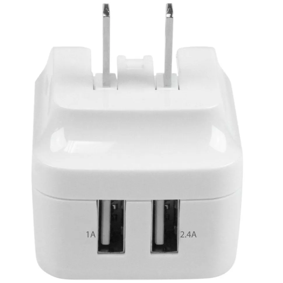 StarTech Travel USB Wall Charger - 2 Port - White - Universal Travel Adapter - International Power Adapter - USB Charger