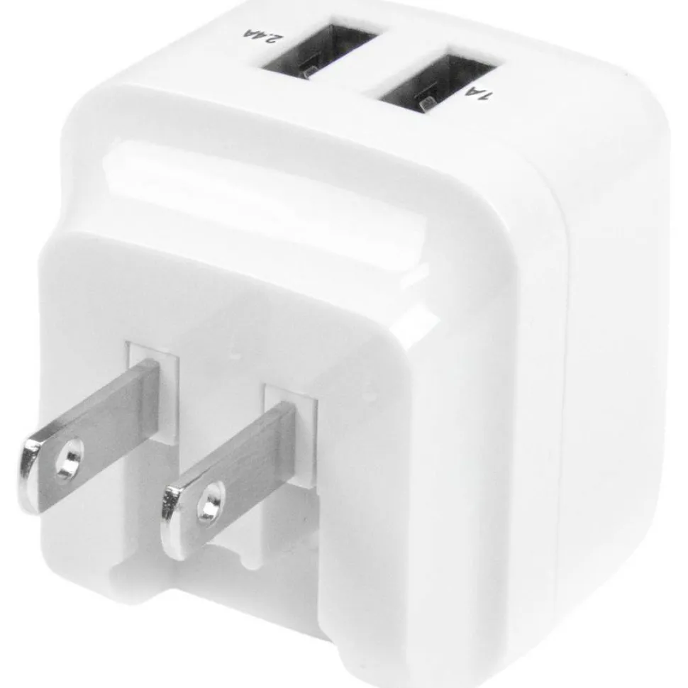 StarTech Travel USB Wall Charger - 2 Port - White - Universal Travel Adapter - International Power Adapter - USB Charger