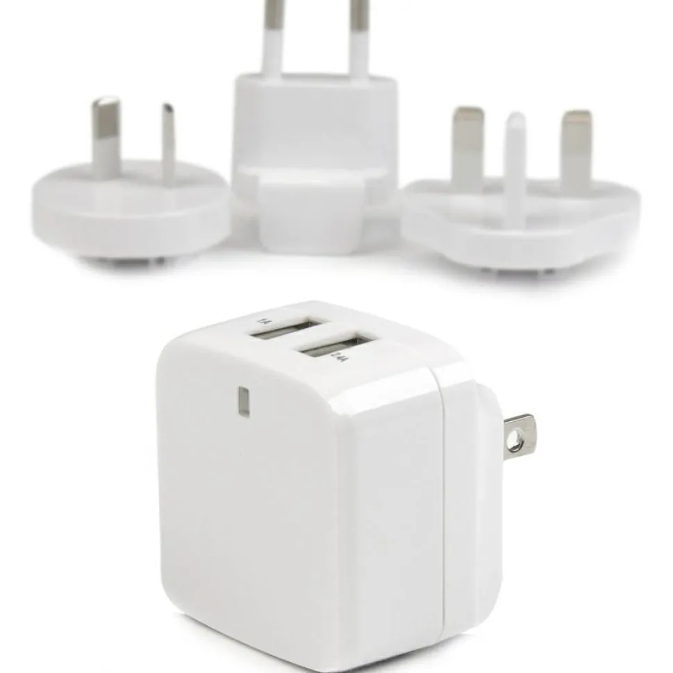 StarTech Travel USB Wall Charger - 2 Port - White - Universal Travel Adapter - International Power Adapter - USB Charger
