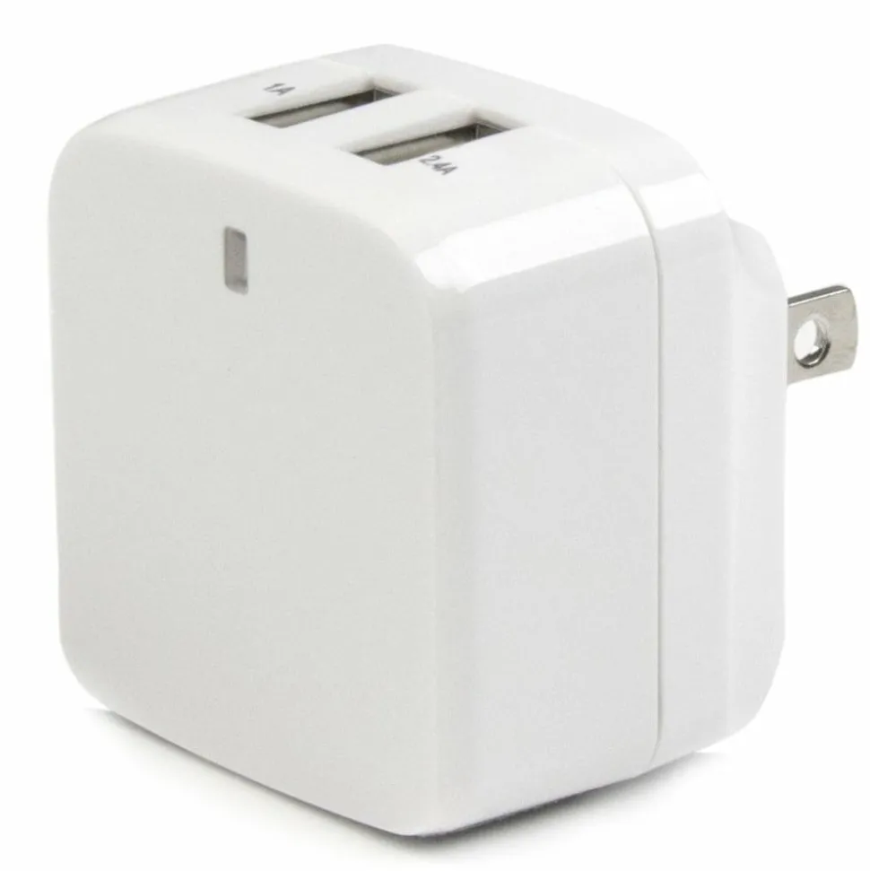StarTech Travel USB Wall Charger - 2 Port - White - Universal Travel Adapter - International Power Adapter - USB Charger