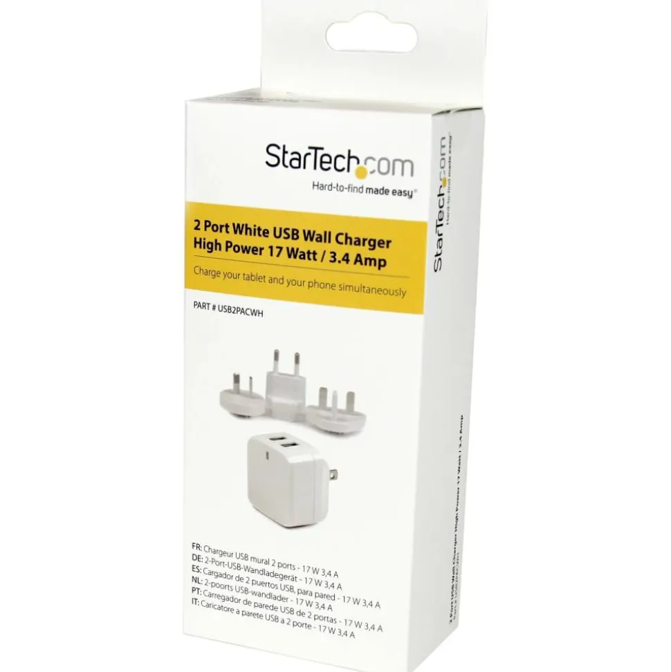 StarTech Travel USB Wall Charger - 2 Port - White - Universal Travel Adapter - International Power Adapter - USB Charger