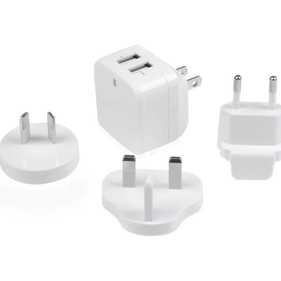 StarTech Travel USB Wall Charger - 2 Port - White - Universal Travel Adapter - International Power Adapter - USB Charger