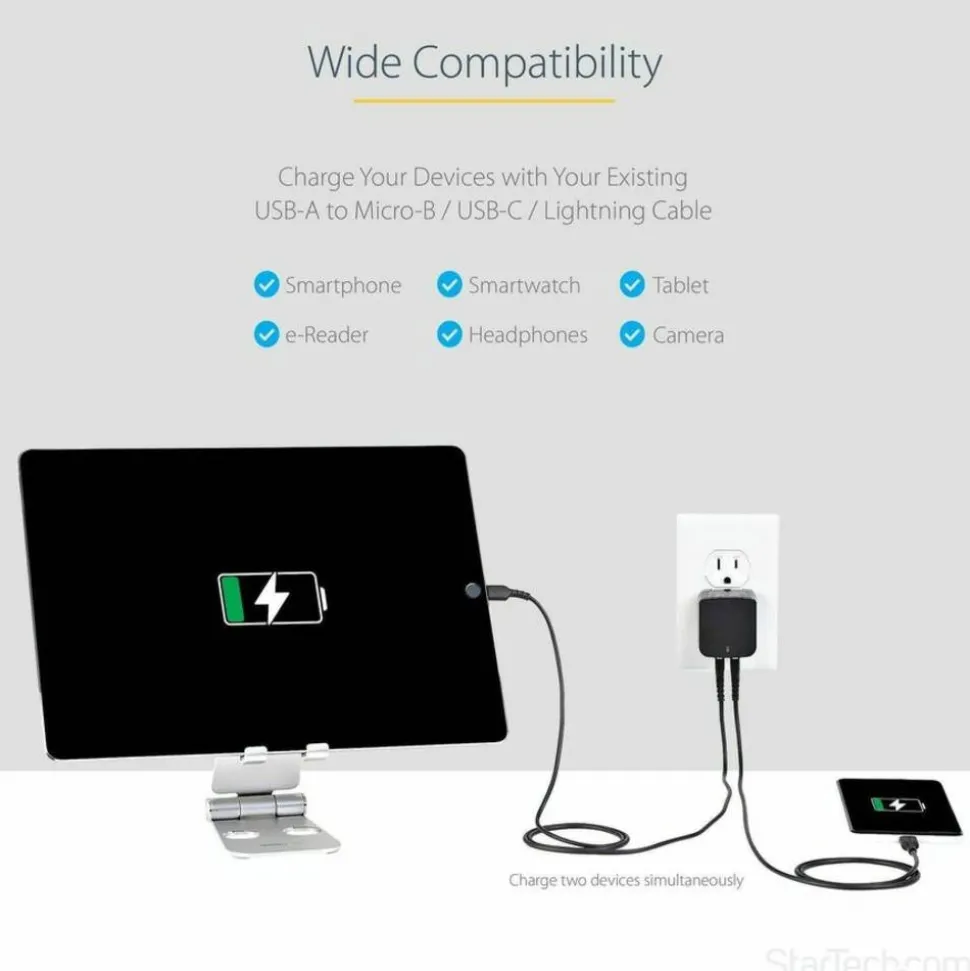 StarTech Travel USB Wall Charger - 2 Port - Black - Universal Travel Adapter - International Power Adapter - USB Charger