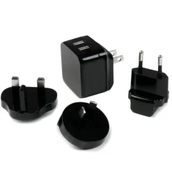StarTech Travel USB Wall Charger - 2 Port - Black - Universal Travel Adapter - International Power Adapter - USB Charger