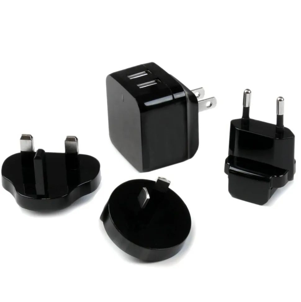 StarTech Travel USB Wall Charger - 2 Port - Black - Universal Travel Adapter - International Power Adapter - USB Charger
