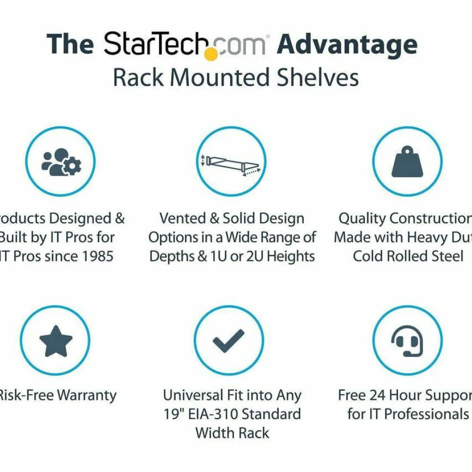 StarTech 2U 22in Vented Rack Mount Shelf - Fixed 22 inch Deep antilever Rackmount Tray for Server Rack Cabinet Shelf - 50lbs / 23kg