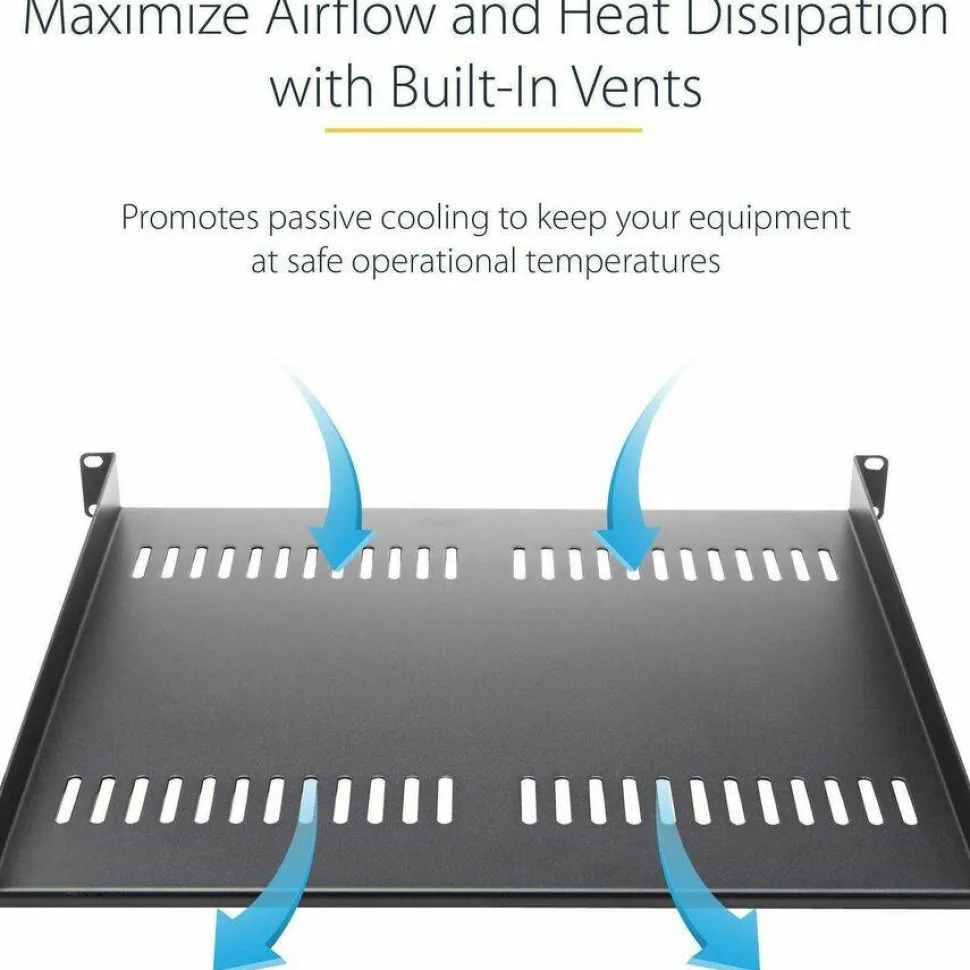 StarTech 2U 22in Vented Rack Mount Shelf - Fixed 22 inch Deep antilever Rackmount Tray for Server Rack Cabinet Shelf - 50lbs / 23kg