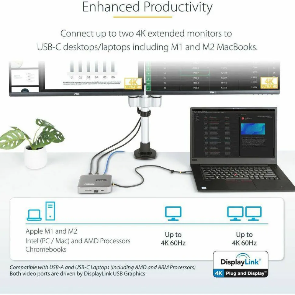 StarTech USB C Docking Station, Dual 4K 60Hz HDMI, compatible with MacBook Pro (M1/M2/M3/M4) and Windows, 10Gbps USB Hub, GbE, 100W PD