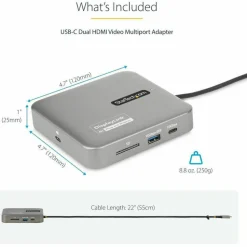 StarTech USB C Docking Station, Dual 4K 60Hz HDMI, compatible with MacBook Pro (M1/M2/M3/M4) and Windows, 10Gbps USB Hub, GbE, 100W PD